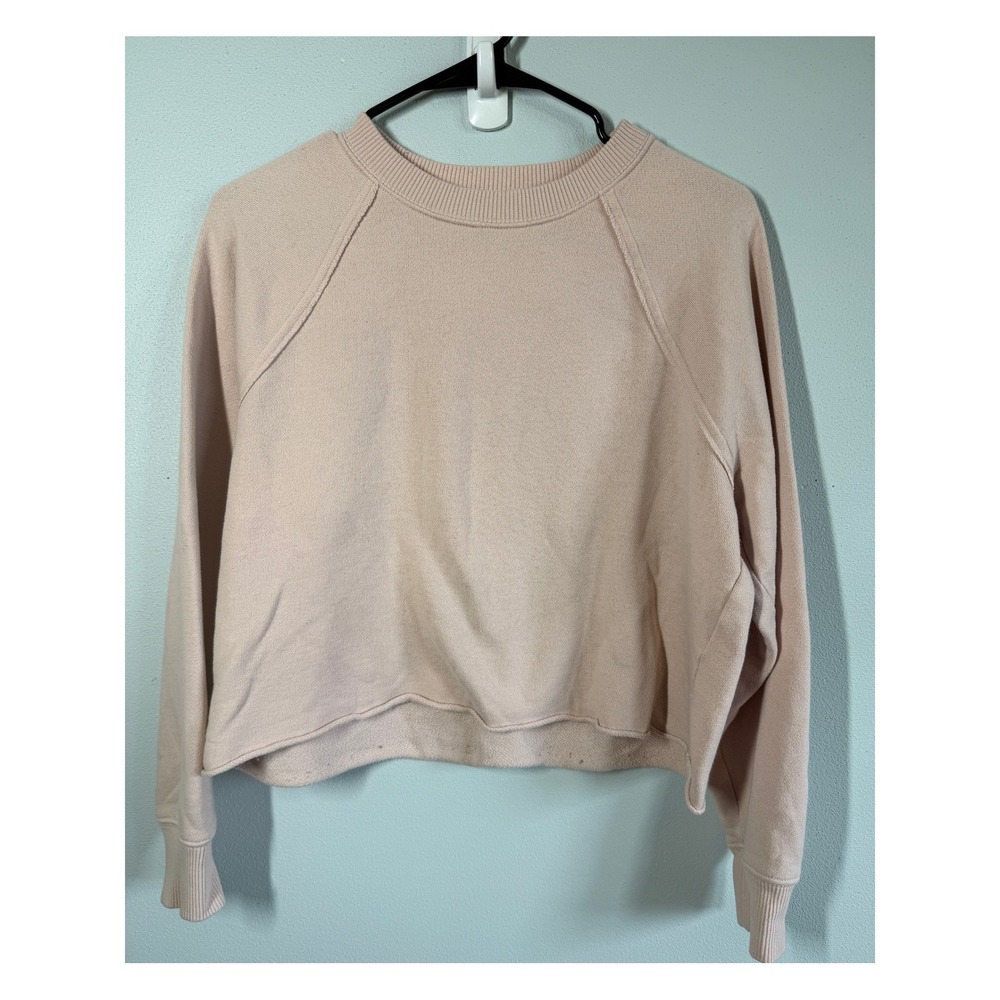 Aerie Sweatshirt Cropped XS Pink Raglan Raw Hem Lounge Athleisure Casual Sporty